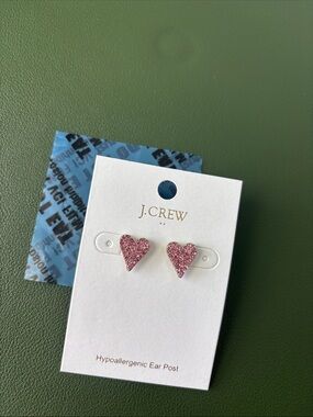 J. Crew Pave Crystal Heart Stud Earrings